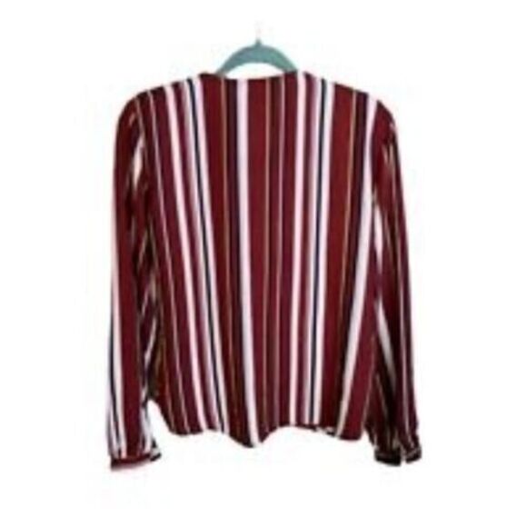 Windsor Womens Sz L Red White Striped Long Sleeve Overlap Blouse - Picture 10 of 10